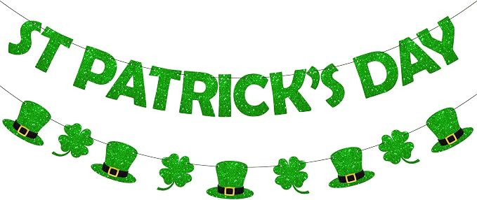 KatchOn, Pre-Strung Glitter St Patricks Day Banner - 10 Feet, 2 Strings | St Patricks Day Decorat... | Amazon (US)