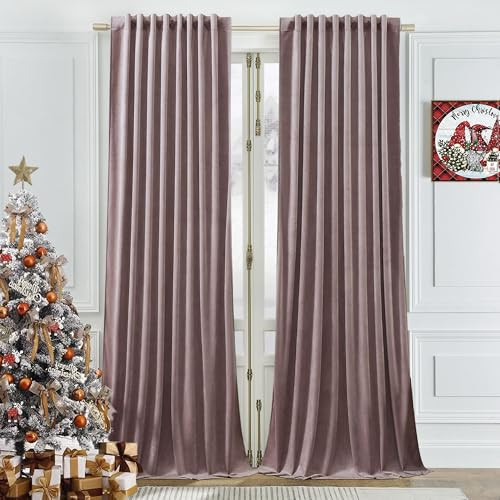 Timeper Dusty Pink Velvet Curtains - Girls Bedroom Pink Curtains Room Darkening Privacy Protect Window Drapes 84 inches Long Curtains for Living Room, W52 x L84, 2 Panels, Back Tab & Rod Pocket | Amazon (US)