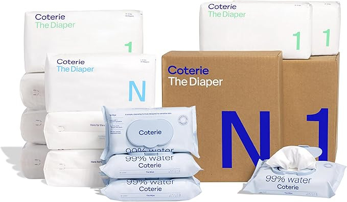 Coterie Baby Diapers + Wipes Baby Kit, Size 1 (198 Count) Size Newborn (93 Count) 4 Wipe Packs (2... | Amazon (US)