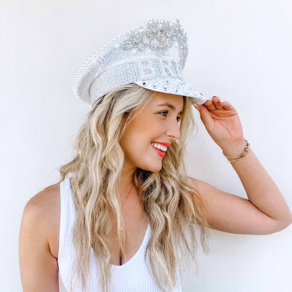 Bridal Disco Military Hat | Iridescent Silver Bachelorette Party BRIDE Captain Hat | Blingy Sequi... | Etsy (US)