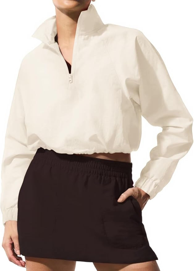 INFITTY Women's Lightweight Jacket Cropped Long Sleeve Workout Tops Quarter Zip Pullover Athletic... | Amazon (US)