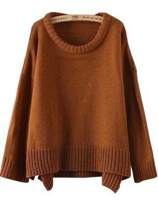 High-Low Loose Knit Brown Sweater | ROMWE