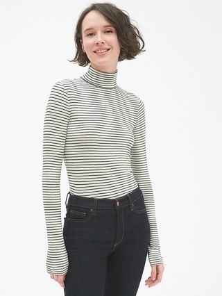 Ribbed Long Sleeve Stripe Turtleneck Top in Modal | Gap US