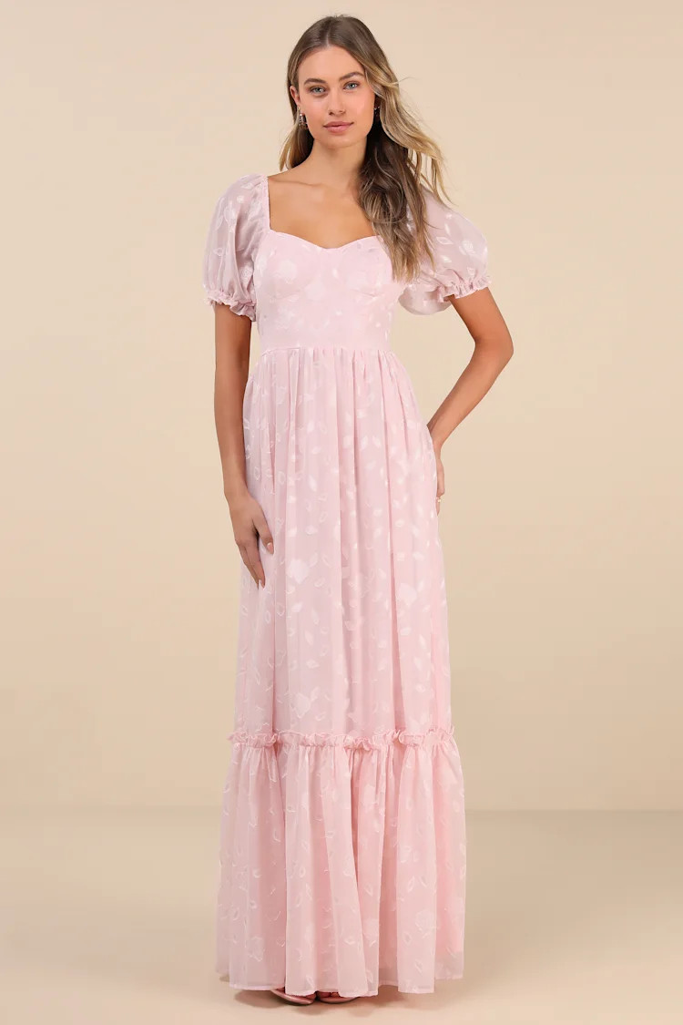 Phenomenal Sweetness Pink Floral Burnout Bustier Maxi Dress | Lulus