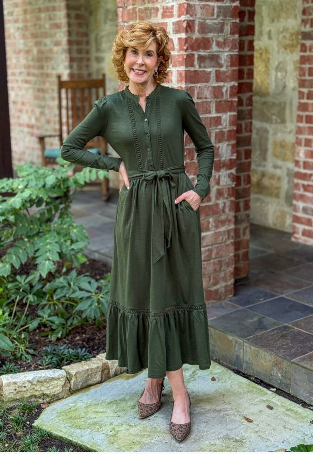 This olive green maxi shirt dress is one of those pieces that feels instantly polished but still comfy enough for all-day wear. The lace detail, tiered skirt, and tie waist make it super flattering, and I love it paired with my favorite leopard pumps for a fun little pop of print. It's classic, chic, and so easy to style!

#LTKHoliday #LTKStyleTip #LTKSeasonal