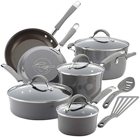 Rachael Ray Cucina Nonstick Cookware Pots and Pans Set, 12 Piece, Sea Salt Gray | Amazon (US)