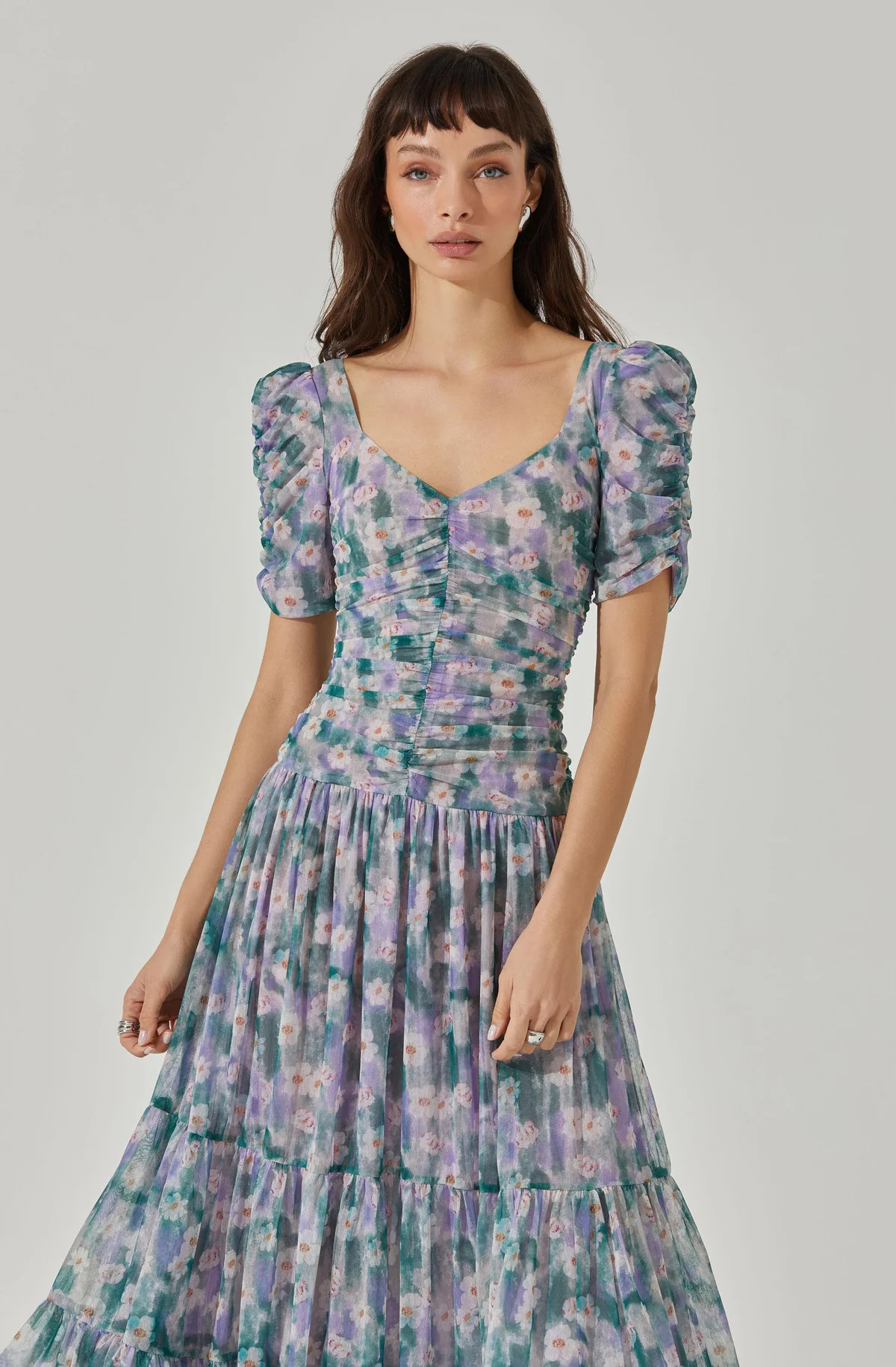 Sweetheart Floral Mesh Midi Dress - Green lavender fl / M | ASTR The Label (US)
