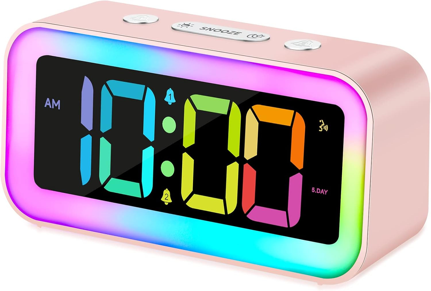 Cadmos Cute Pink Loud Alarm Clock with RGB Night Light - Perfect for Girls Room Decor and Kawaii Gifts, Small Size for Bedside or Desk Lamp in Bedrooms, Ideal for Kids, Teens (Light Pink) | Amazon (US)