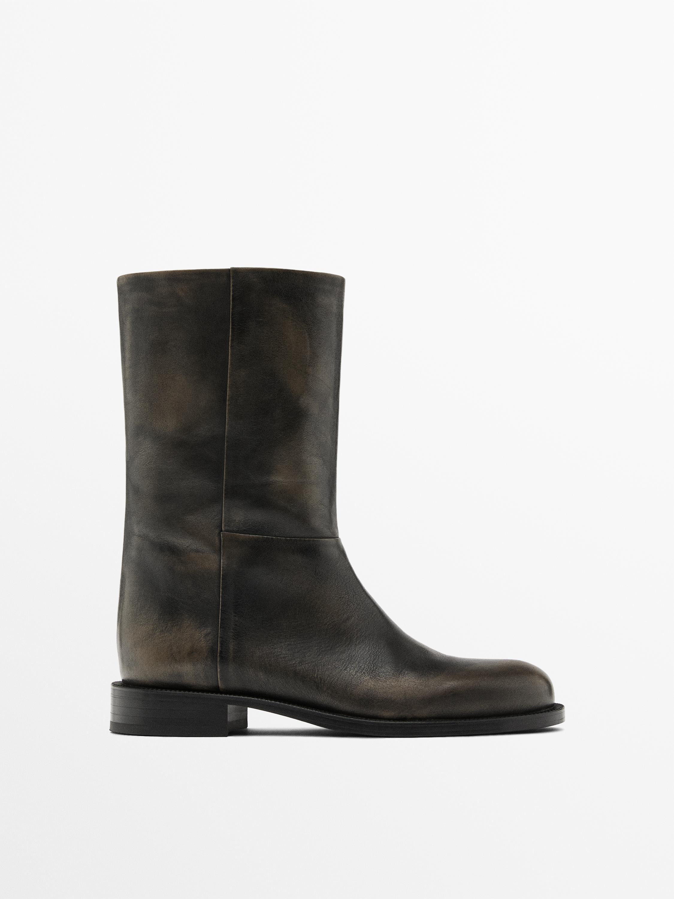 Brushed leather ankle boots | Massimo Dutti UK