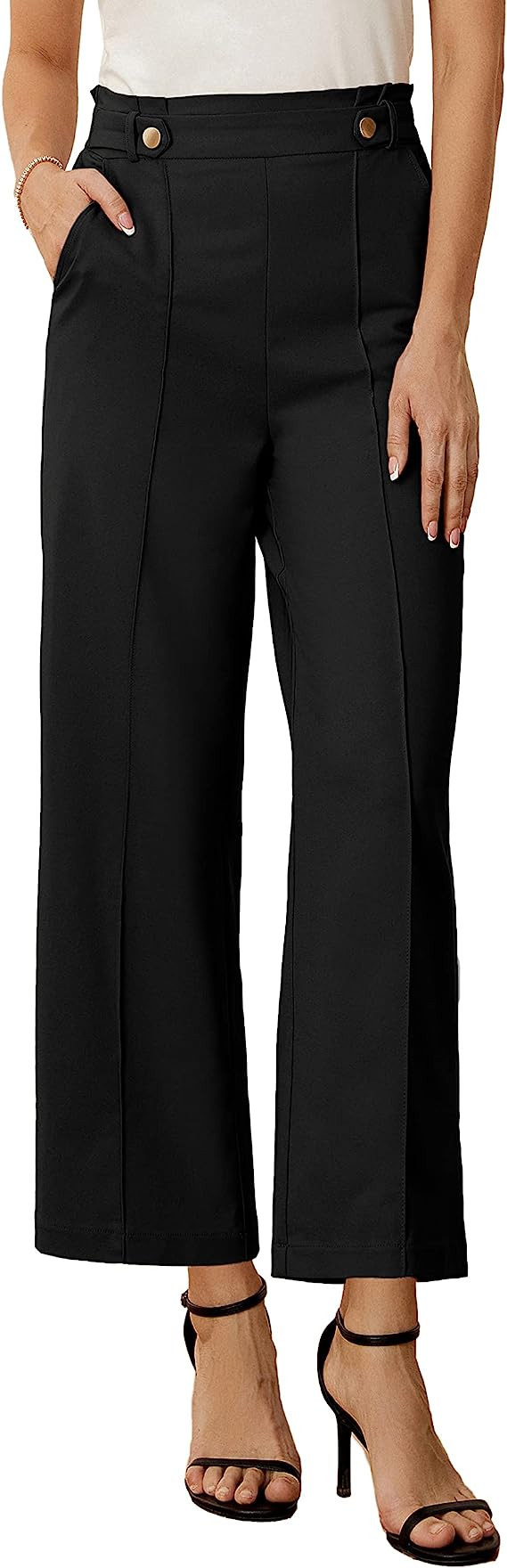 GRACE KARIN Women's Straight Leg Cropped Work Pants Elastic High Waist Wide Leg Business Casual S... | Amazon (US)