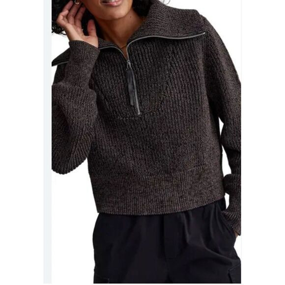 Women Varley Mentone Half-Zip Knit Pullover Sweater oversized Brown M $148 | Poshmark