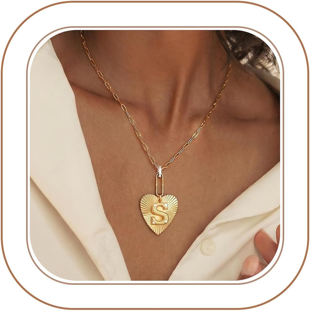 Tredny Heart Initial Necklace - 14K Gold Plated Zirconia Letter A-Z Necklaces for Women, Dainty I... | Amazon (US)