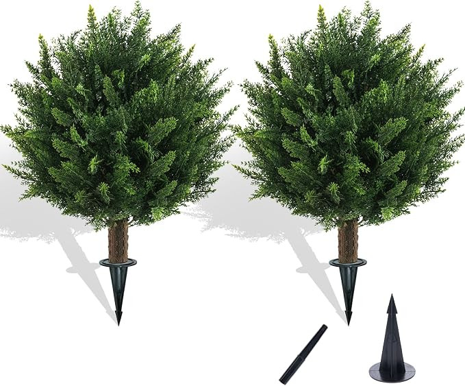 Artificial Cedar Topiary Ball Trees Set of 2 - UV Resistant Artificial Outdoor Shrubs - Outdoor P... | Amazon (US)
