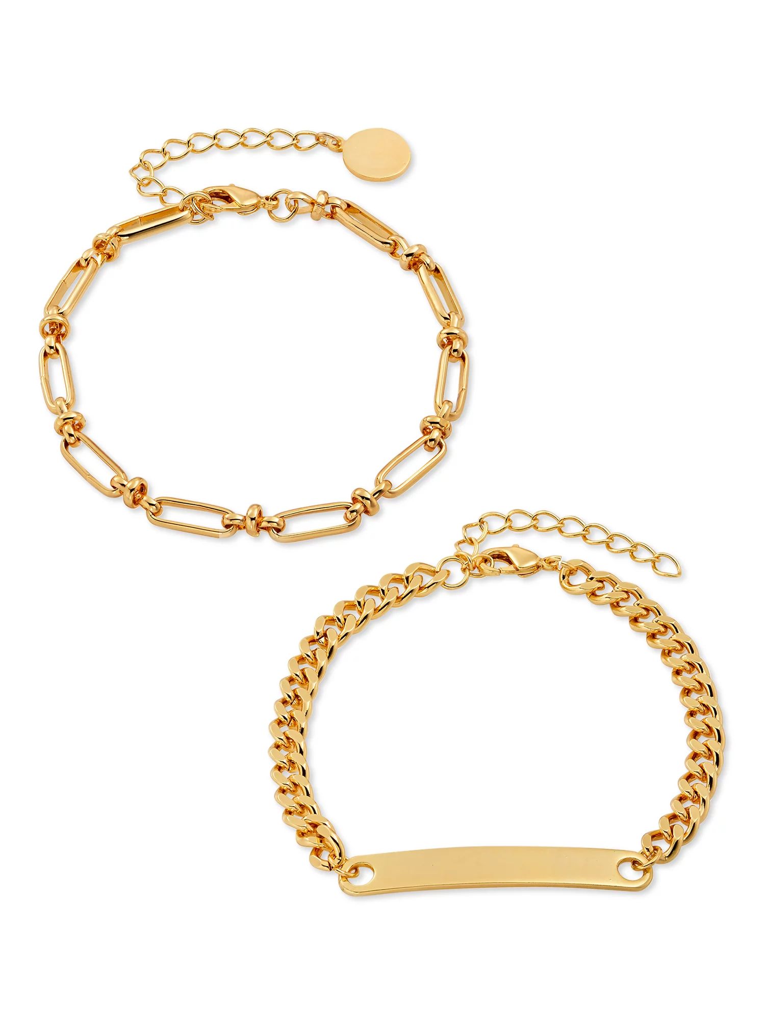 Scoop Brass Yellow Gold-Plated Link and Curb Chain ID Bracelets, 2-Piece Set - Walmart.com | Walmart (US)