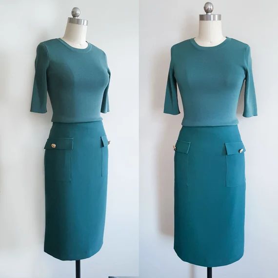 Read the full title
    Meghan Markle green knit ensemble/ Fitted dress/ Office/ 2 piece separate... | Etsy (US)