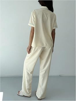 SHENHE Women's Gingham Pajama Set Short Sleeve Sleepwear Button Up Pjs Long Pants Loungewear | Amazon (US)