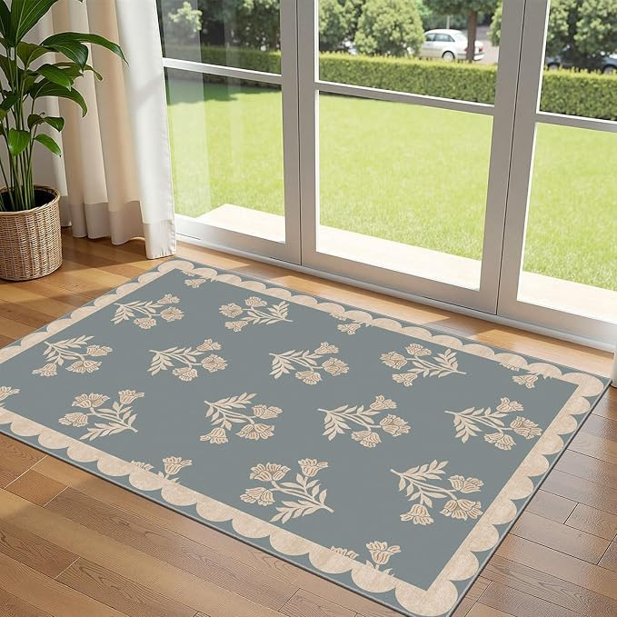 3x5 Floral Entry Rug - Small Washable Indoor Outdoor Mats for Front Door Non-Slip Porch Rug Blue ... | Amazon (US)