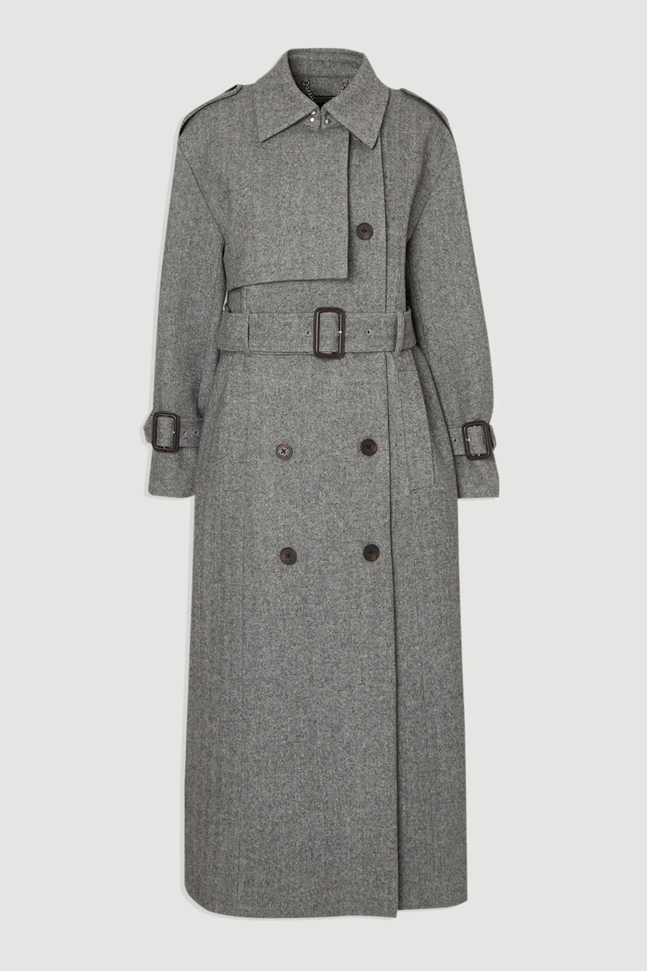 Herringbone Wool Belted Trench Tailored Maxi Coat | Karen Millen UK + IE + DE + NL