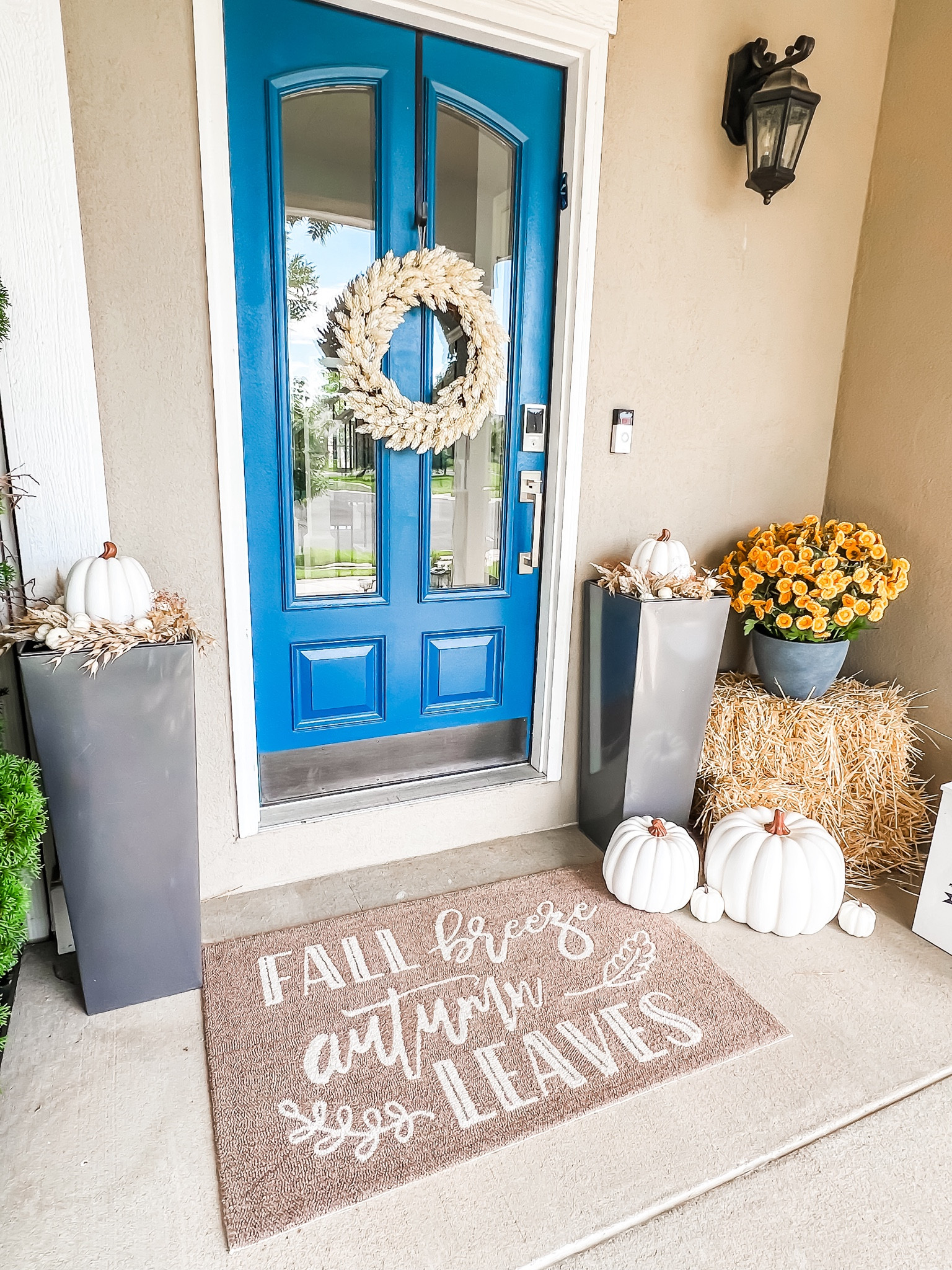 Fall decor front porch decor! Found these exact nesting pumpkins at hobby lobby and the artificial mums at home goods. I made the planter decor. 
Fall decor, fall decoration, seasonal decor, pumpkin decor, fall decorating, porch decor, fall porch, home decor. 

#LTKSeasonal #LTKHome #LTKFindsUnder100