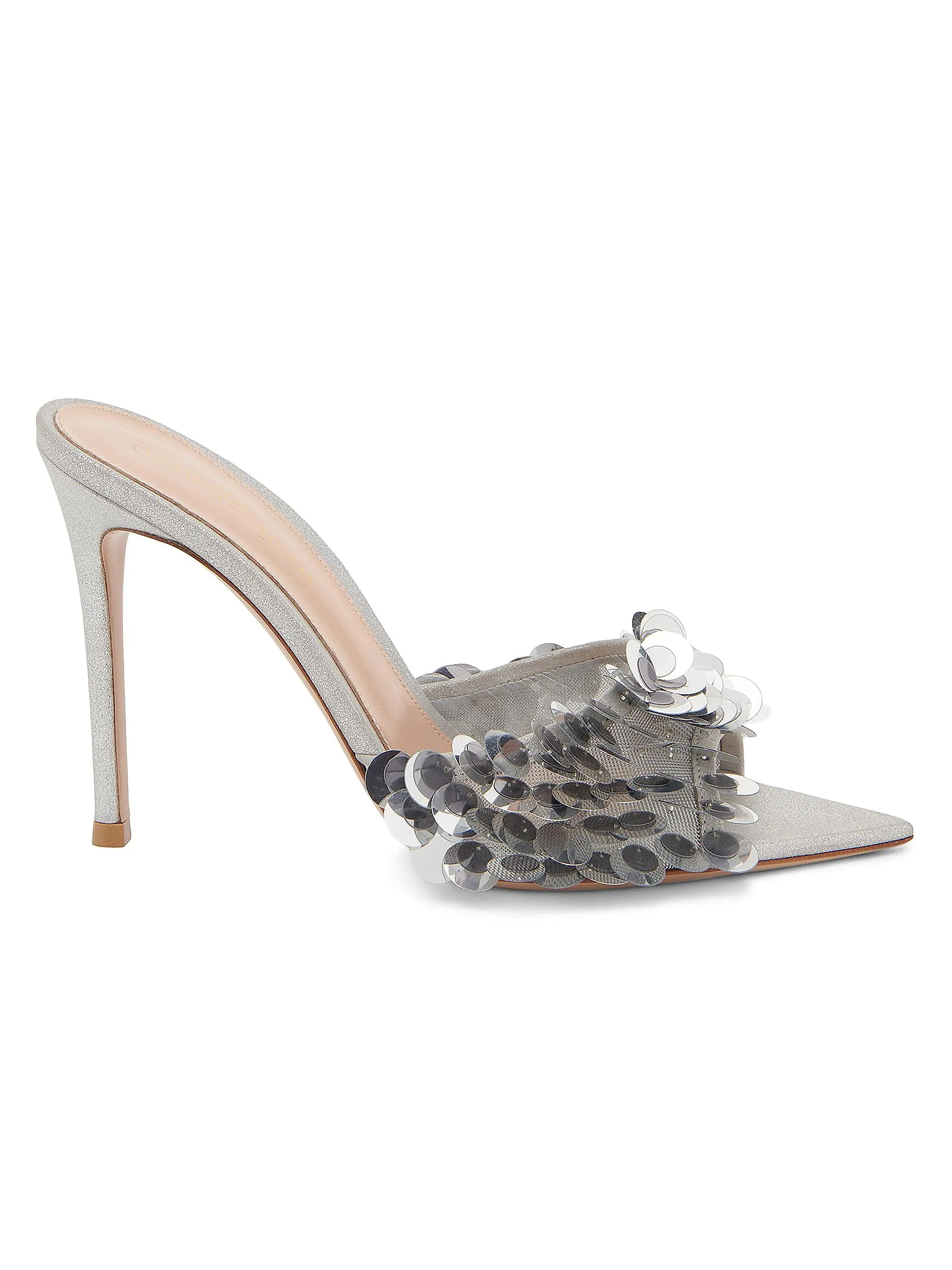 Gianvito Rossi 85MM Pailette-Embellished Suede Stiletto Mules | Saks Fifth Avenue | Saks Fifth Avenue