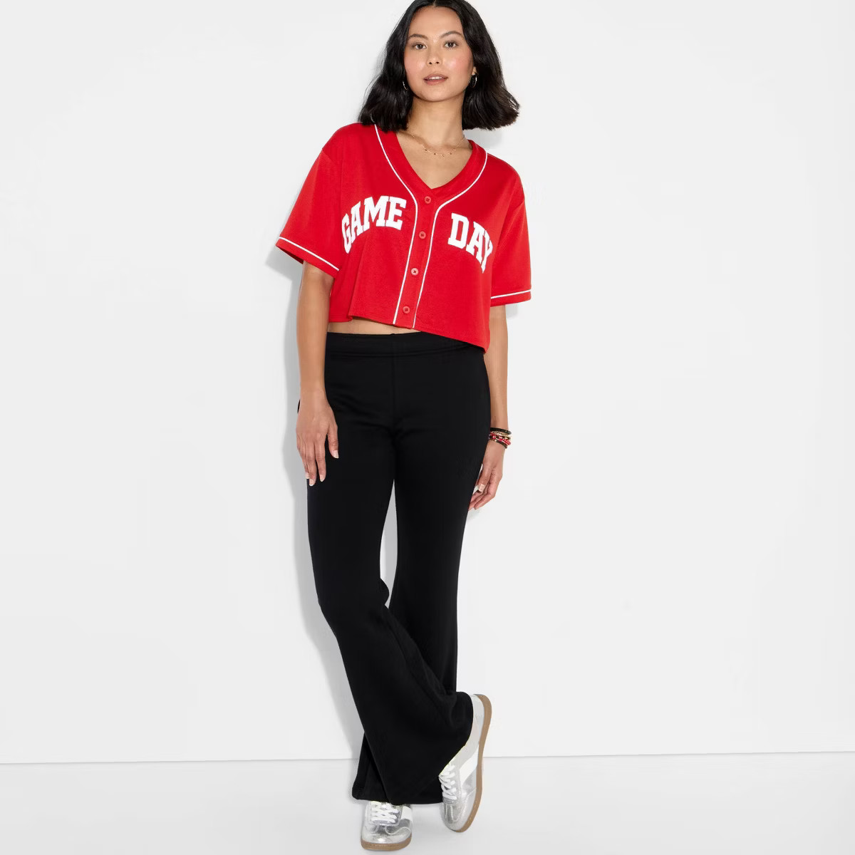 Women's Game Day Cropped Elbow Sleeve V-Neck Athletic Jersey - Wild Fable™ | Target