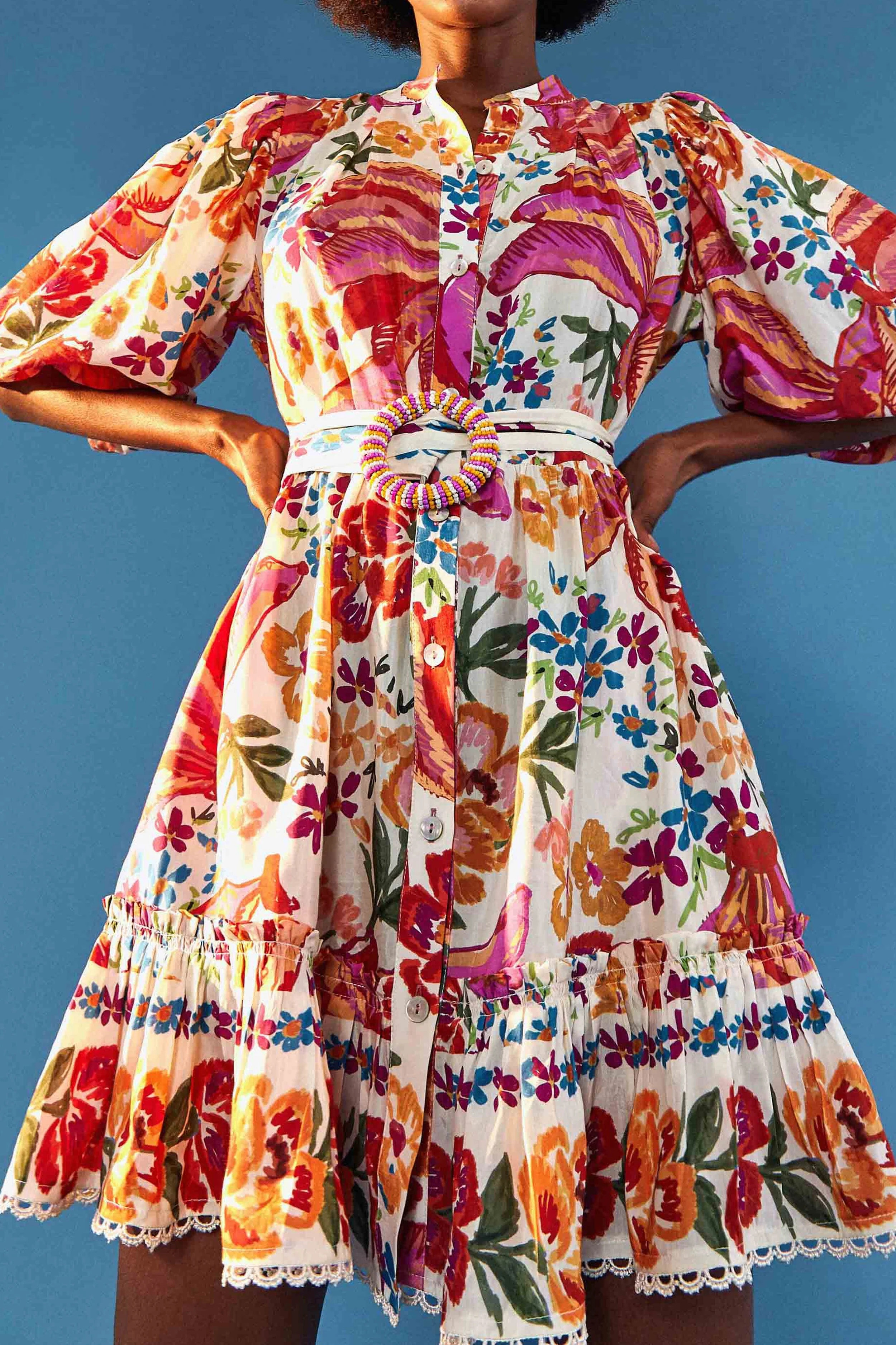 BELTED MINI DRESS | White Spring Bananas | FarmRio (US)