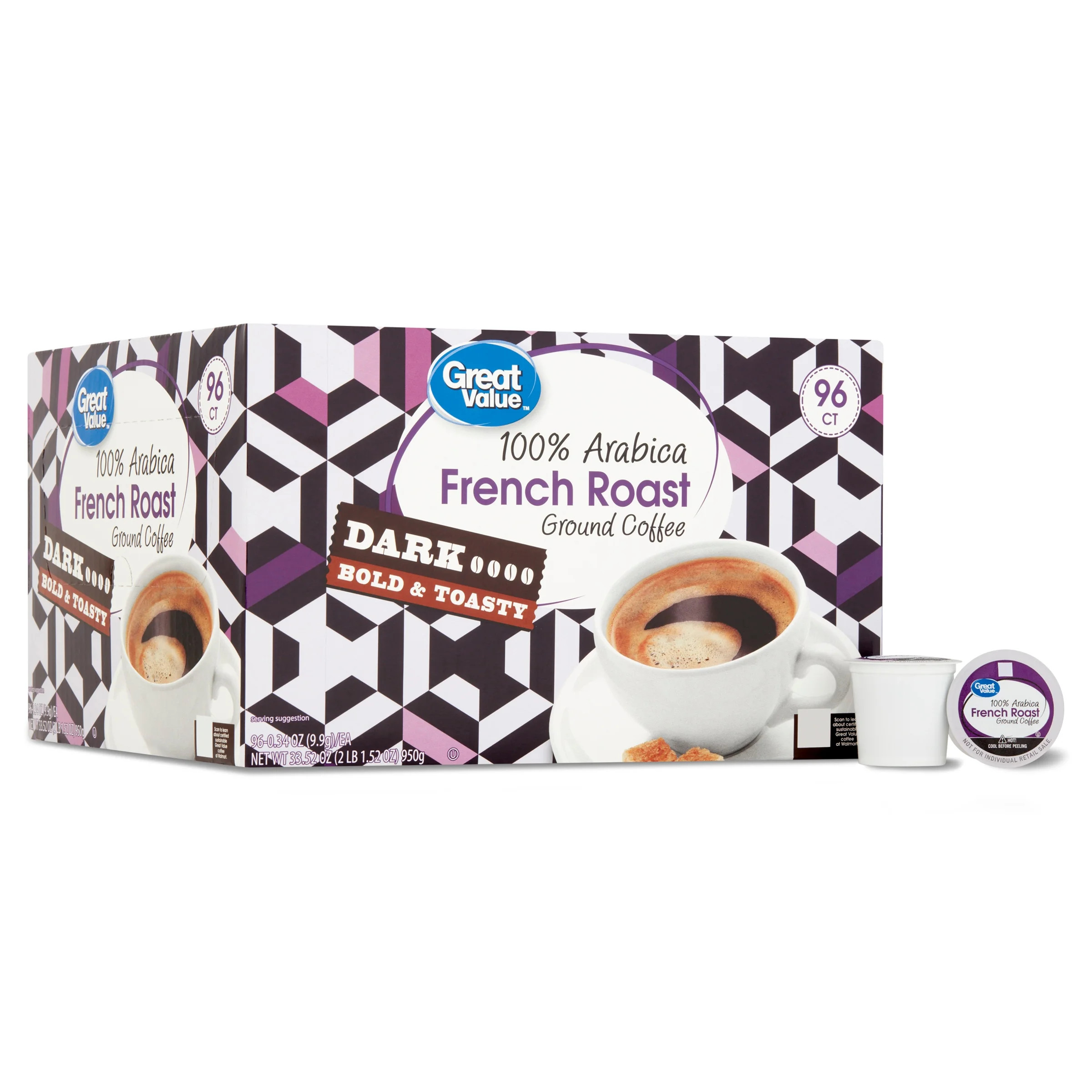 Great Value 100% Arabica French Dark Roast Ground Coffee Pods, 96 Ct | Walmart (US)