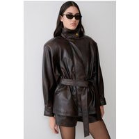 Adaline Faux Leather Cinch Waist Jacket / Dark Chocolate | MESHKI | M | MESHKI US