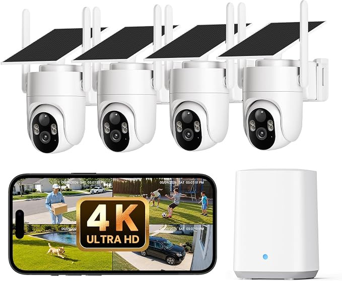 ELYSOO 4K Security Cameras Wireless Outdoor, No Subscription, Solar Camera for Home Security Syst... | Amazon (US)