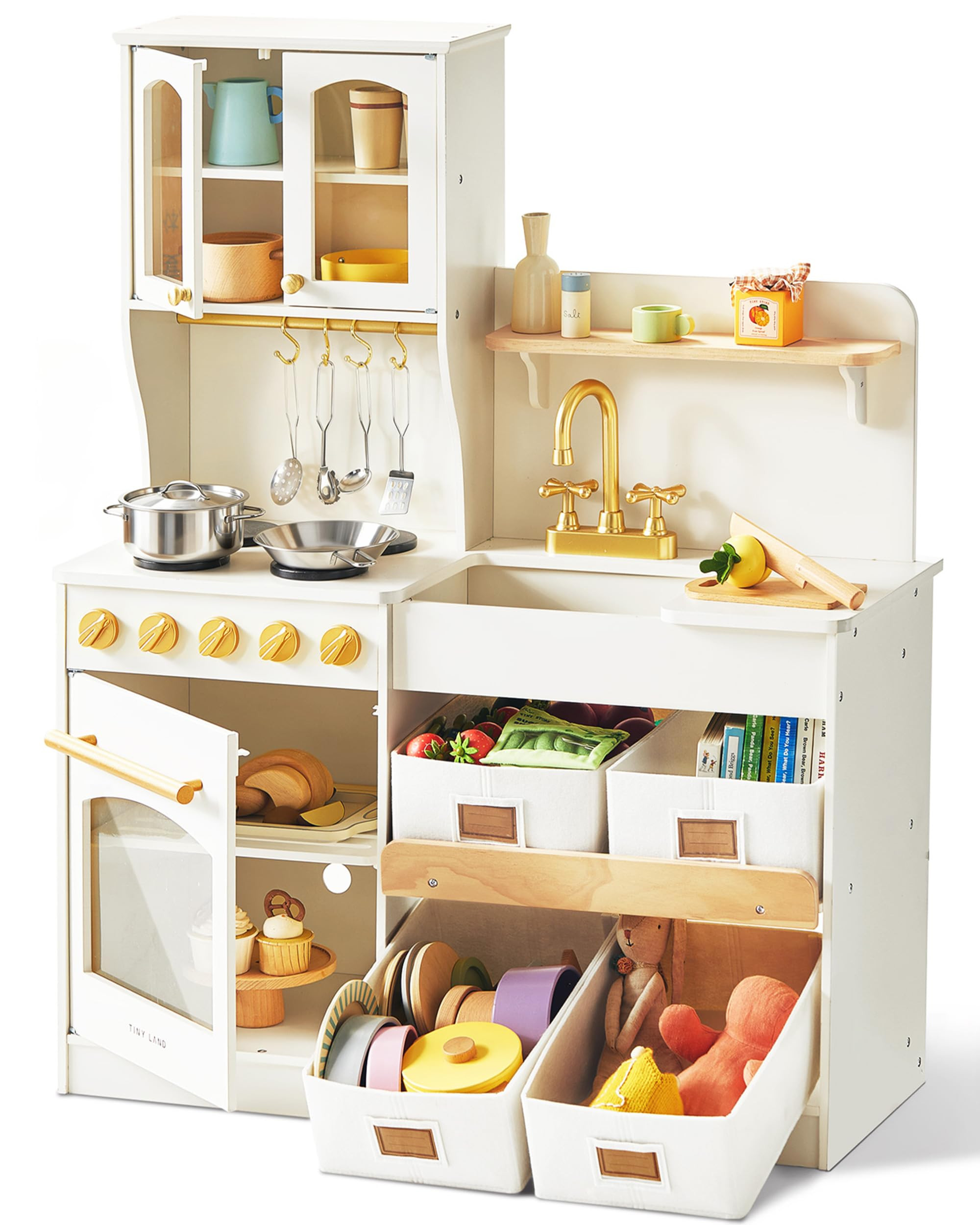 Tiny Land Play Kitchen for Kids with Enhanced Storage – Modern Toddler Kitchen Playset with Sto... | Amazon (US)