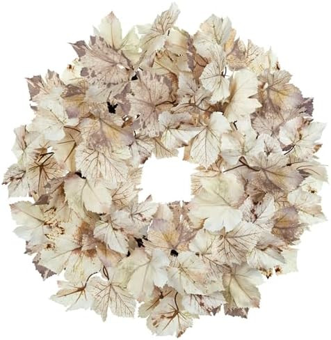 White Maple Leaf Wreath 24 Inch Fall Door Wreath, Neutral Autumn Front Door Decor, Farmhouse Leaf... | Amazon (US)