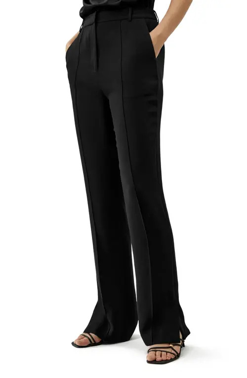 Lilysilk Silk Straight Leg Trousers with Side Slit in Black at Nordstrom, Size 14 | Nordstrom