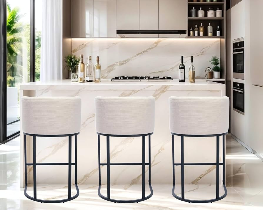 Modern Counter Height Linen Fabric Cream Upholstered Counter Stools Set of 3, 29 Inch Kitchen Isl... | Amazon (US)