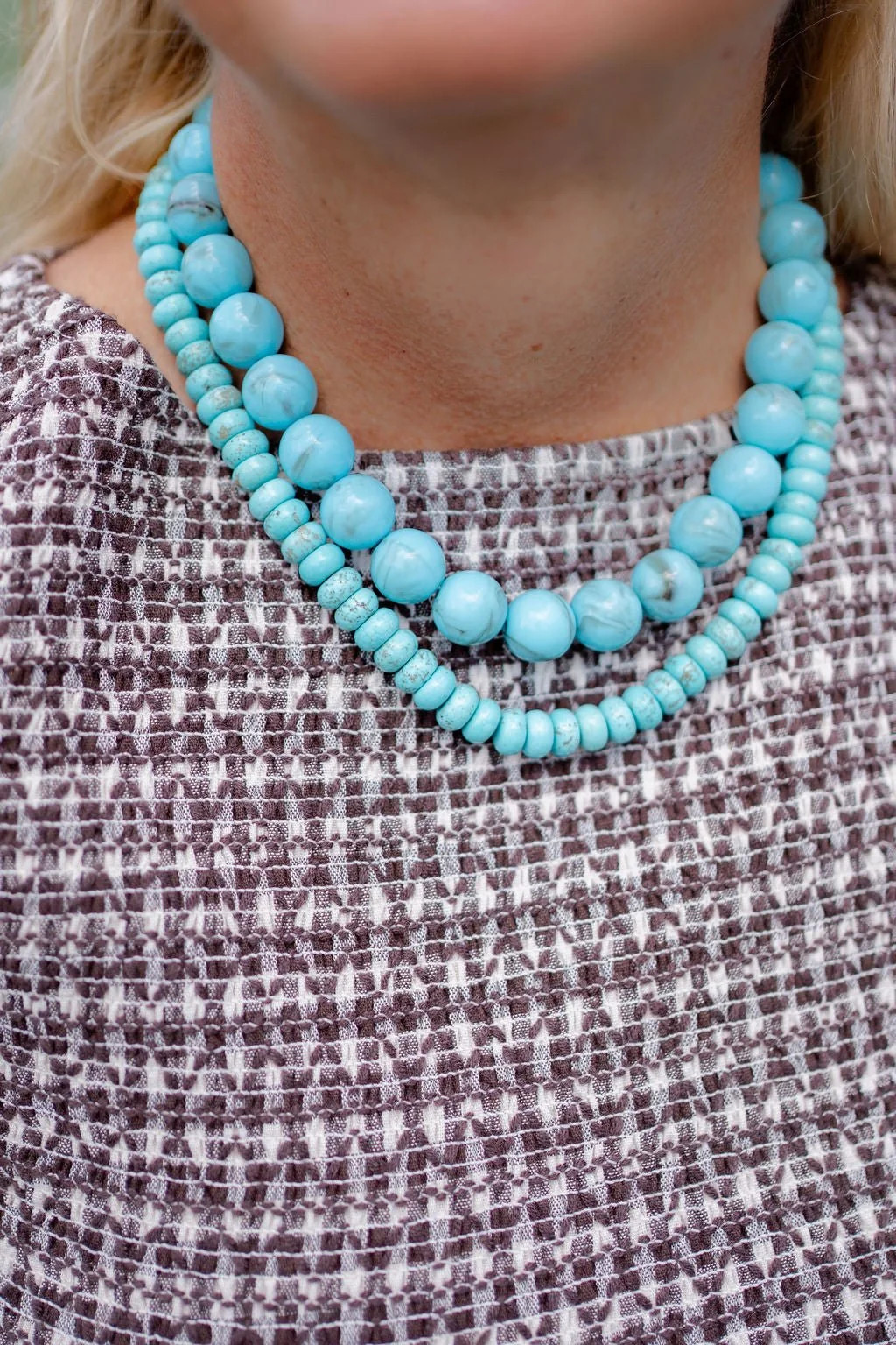 Turquoise Necklace Stack -10mm Quartz necklace and 16mm acrylic Neckla | Lisi Lerch Inc