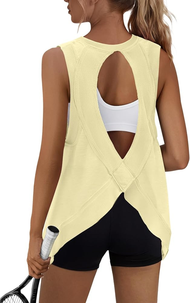 Yanekop Womens Athletic Tank Tops Open Back Sleeveless Workout Gym Shirts | Amazon (US)
