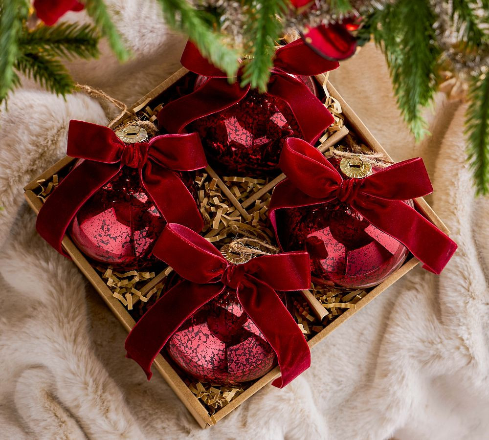 Mercury Glass Ball Ornaments with Bows - Set of 4 | Pottery Barn (US)