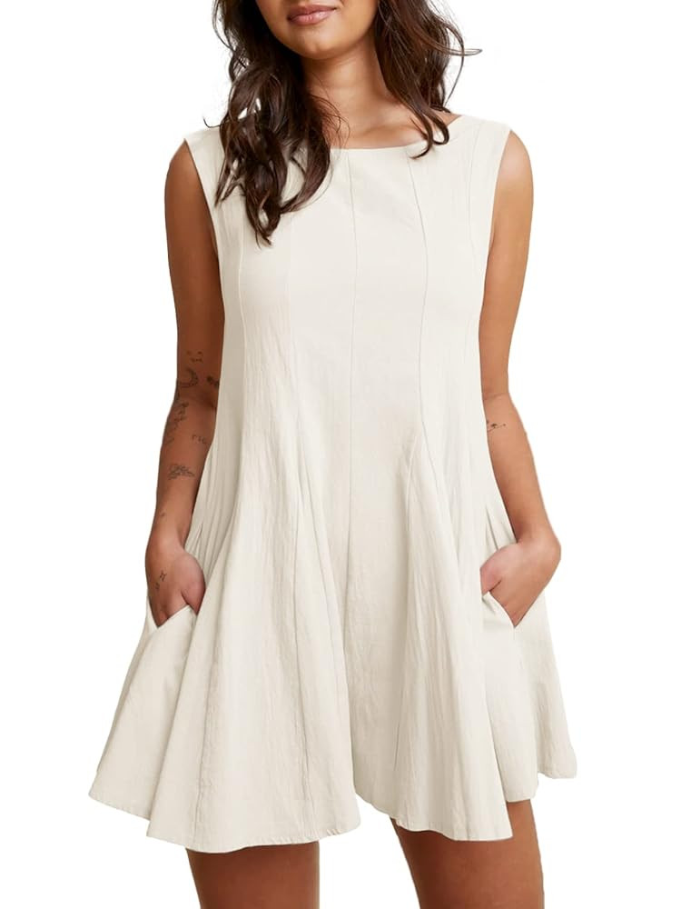 Jeanewpole1 Women's Sleeveless Backless Wide Leg Flowy Romper Short Jumpsuit with Pocket | Amazon (US)