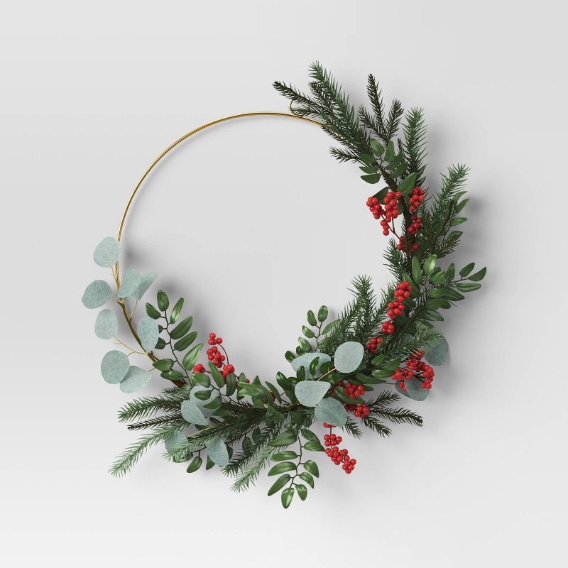 Mixed Greenery with Berries Ring Christmas Wreath - Threshold™ | Target
