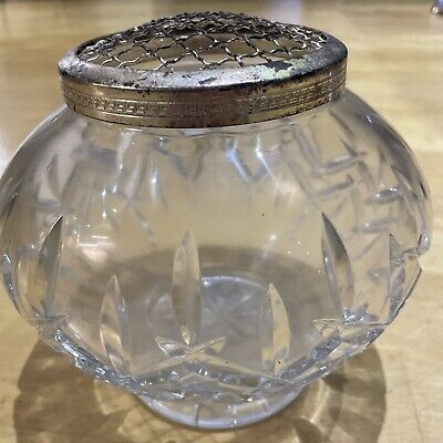Large Webb Corbett Crystal Glass Rosebowl Vase + Flower Frog Silver Tone  | eBay | eBay UK
