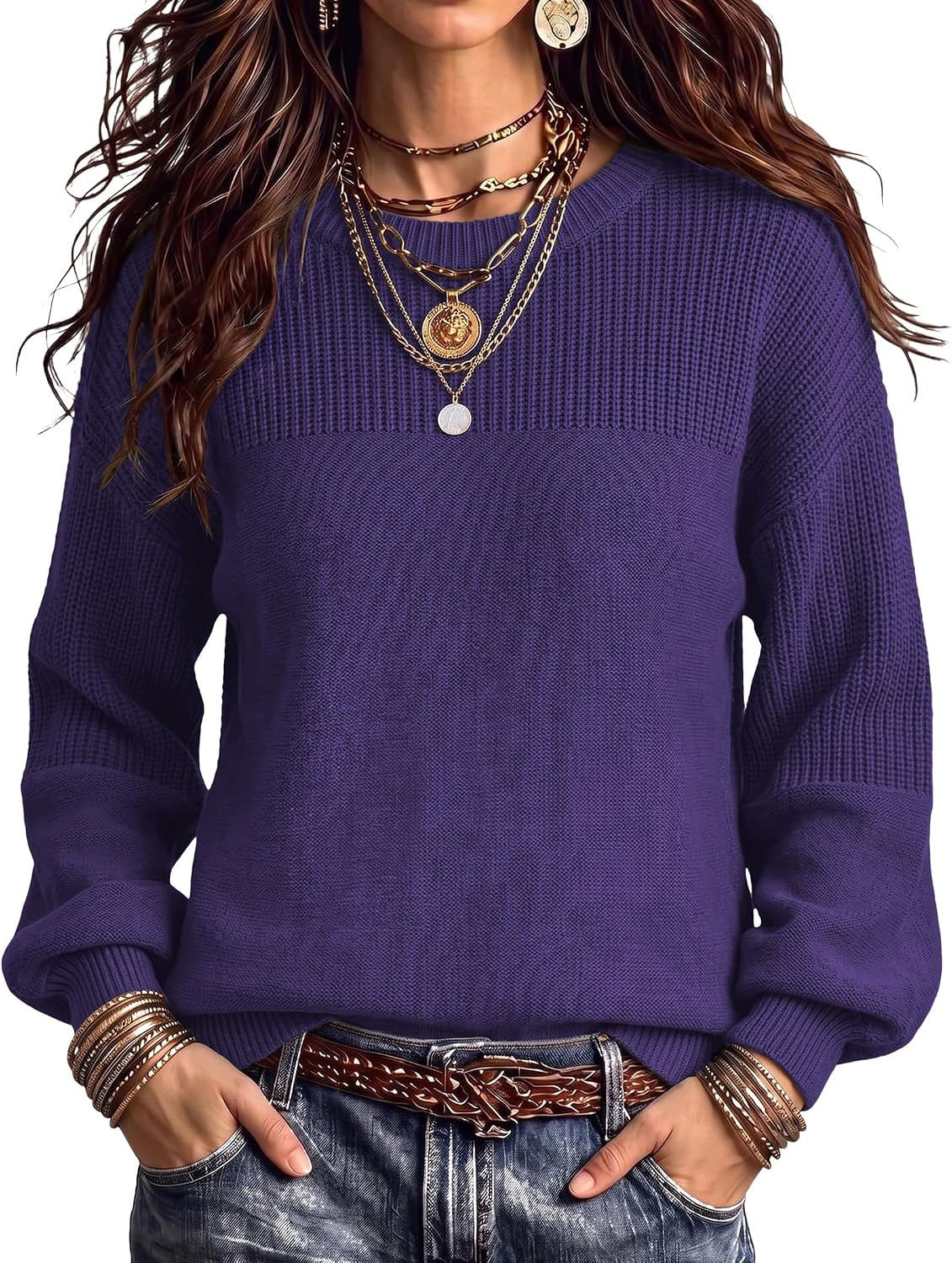 Zeagoo Sweaters for Women Cotton Loose Fit Chunky Knit Casual Fall Outfits | Amazon (US)