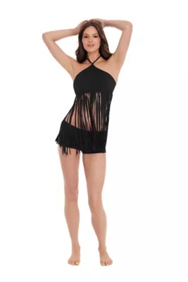 Women's Steve Madden What A Stud Black High Neck Fringe Bra | Belk