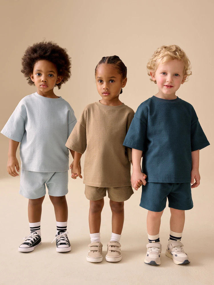 Black/Brown/Neutral Textured Short Sleeve T-Shirt and Shorts Set 3 Pack (3mths-7yrs) | Next US
