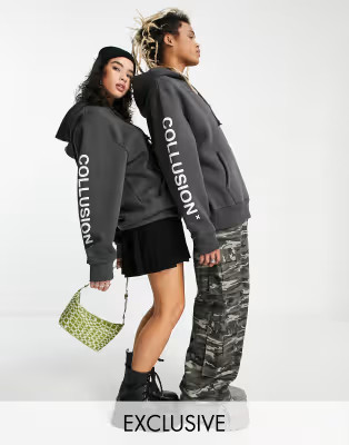COLLUSION Unisex logo hoodie in dark gray | ASOS (Global)