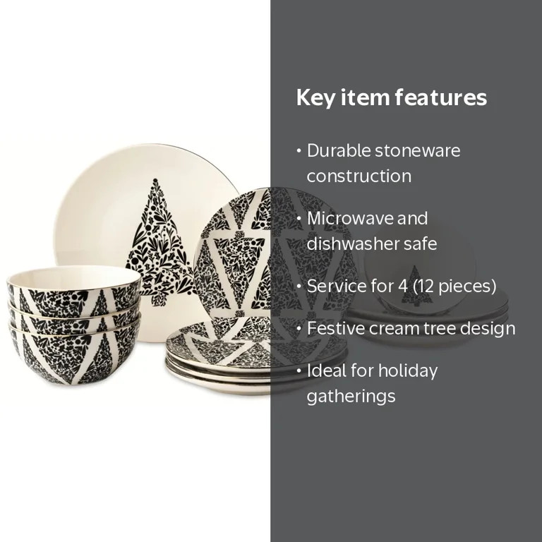 Thyme & Table Holiday Tree 12-Piece Ceramic Dinnerware Set - Cream | Walmart (US)