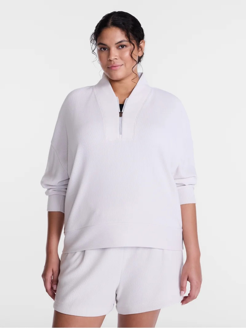 Avia Women's and Women's Plus Ribbed Ottoman Quarter Zip Sweatshirt, Sizes XS-4X | Walmart (US)