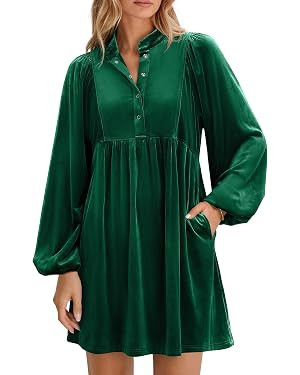 Caracilia Womens Velvet Fall Casual Mini Babydoll Dresses | Amazon (US)