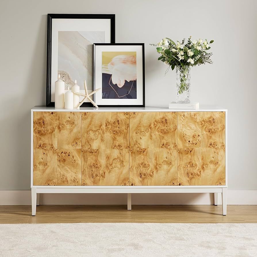 HULALA HOME Credenza Sideboard Buffet Cabinet, Free Standing Accent Cabinet w/Natural Poplar Burl... | Amazon (US)