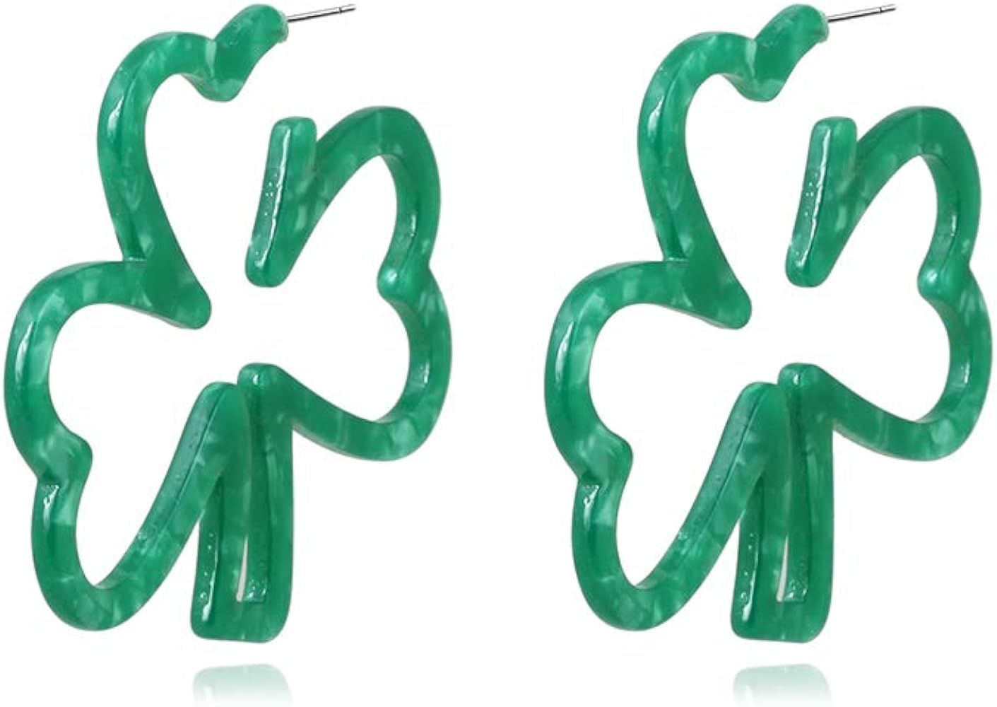 Green Shamrock Hoop Earrings Good Luck Charm Acrylic Resin Shamrock St Patrick's Day Hoop Earring... | Amazon (US)