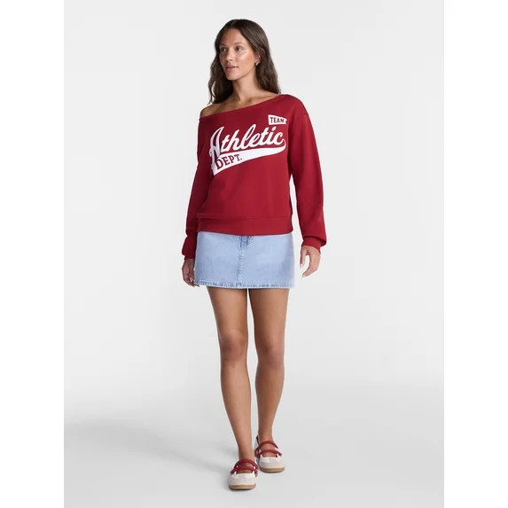 No Boundaries Off Shoulder Sweatshirt with Long Sleeves, Women’s Sizes XXS-4X | Walmart (US)