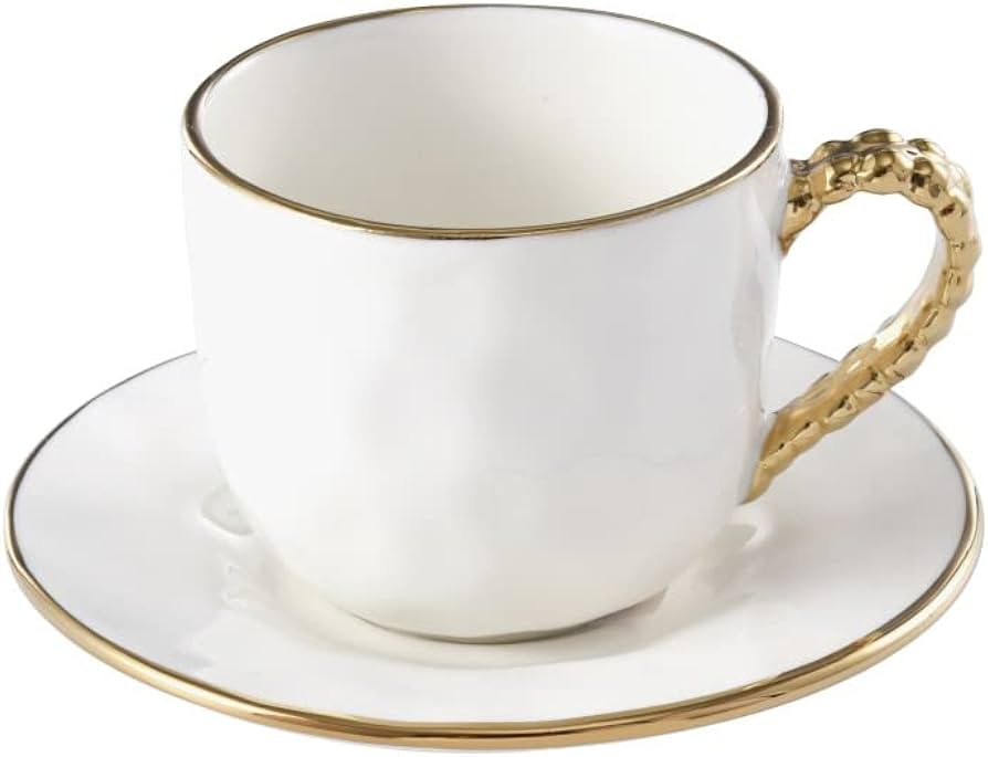 Pampa Bay Golden Salerno Titanium-Plated Porcelain Espresso Cup & Saucer, 4.25 x 3.5in | Amazon (US)